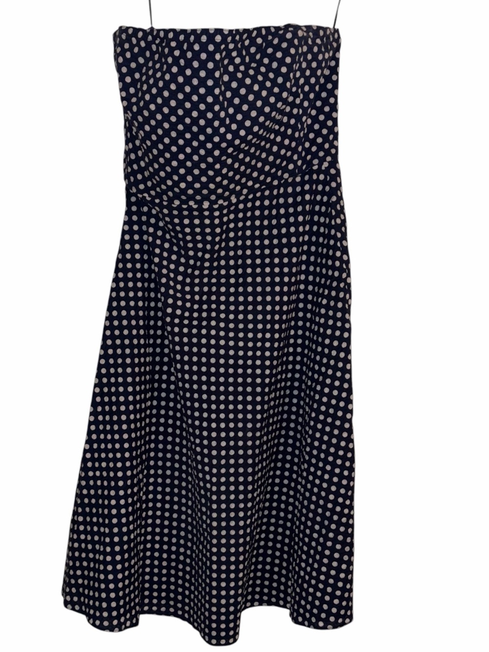 J Crew Strapless Navy Polka Dot Midi Dress Size 8